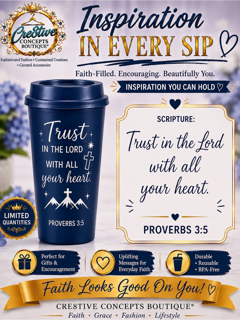 Inspirational Faith 16 oz Reusable Cup with Lid